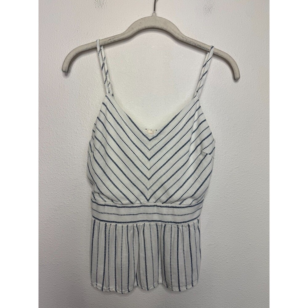 Monteau Small LA Striped  Cami Tank Top White Linen Blend Peplum Anthropologie